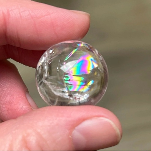 FIVE Clear Quartz Crystal Spheres with Rainbows - Picture 3 of 4